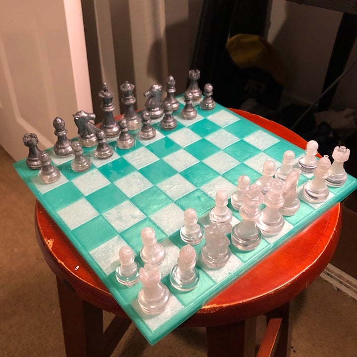 Handmade Resin Chess Set - Aqua Green