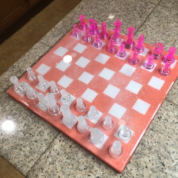 Resin Chess Set - Speckled Pink