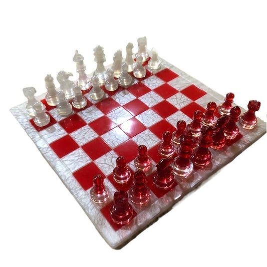 Handmade Resin Chess Set - Cherry Red