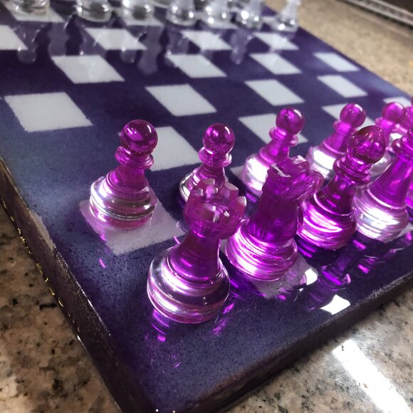 Resin Chess Set - Purple and White