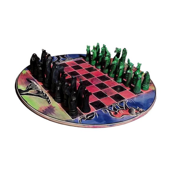 African Vintage Chess Set - Kenyan Chess Board