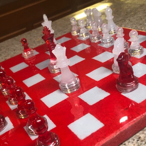 Resin Chess Set - Red and White Cherry