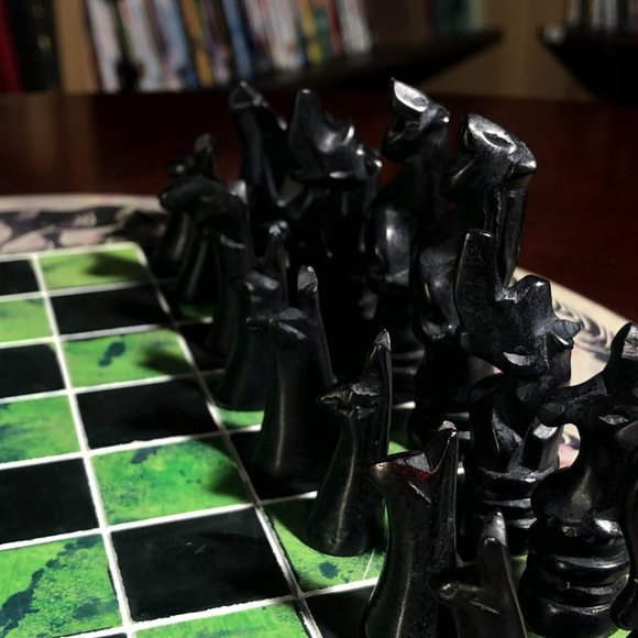 African Vintage Chess Set - Chill Green Chess Board