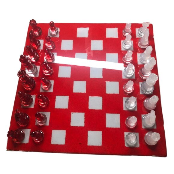 Resin Chess Set - Red and White Cherry