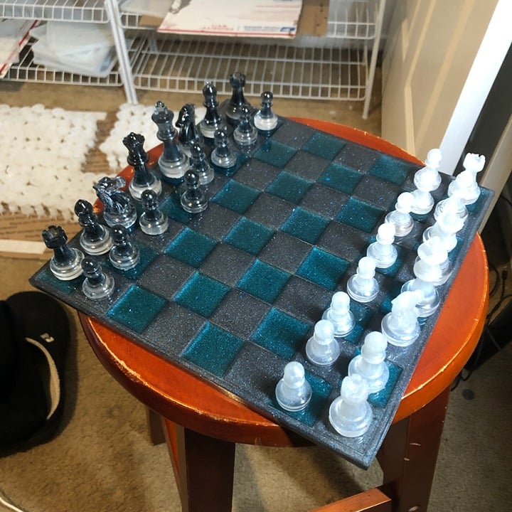 Handmade Resin Chess Set - Blue Space