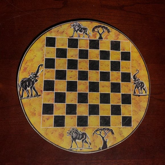 African Vintage Chess Set - Yellow Chess Board