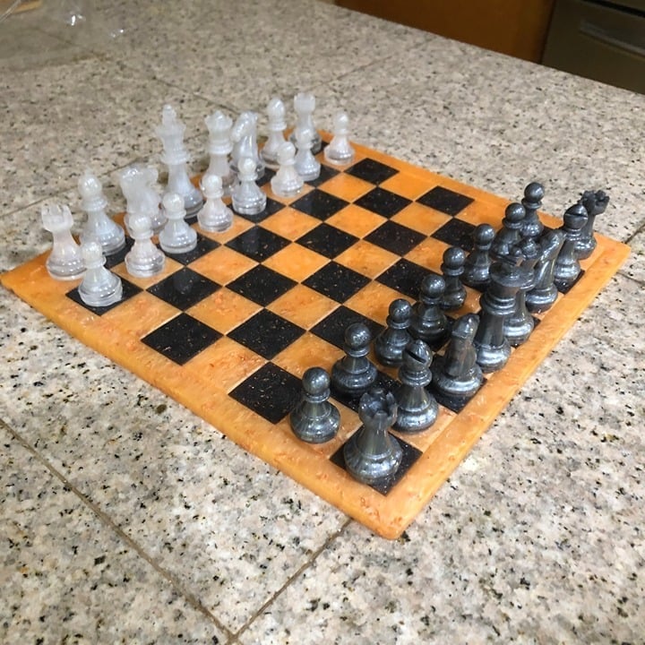 Handmade Resin Chess Set - Orange/Black