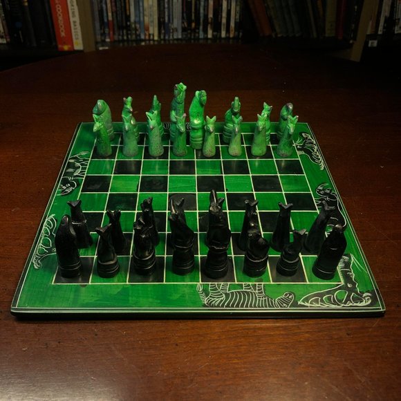 African Vintage Chess Set - Green Chess Board