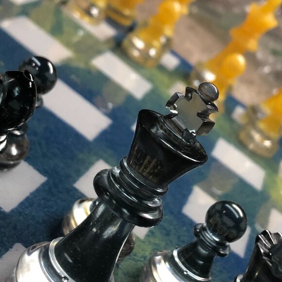 Resin Chess Set - Blue and Yellow