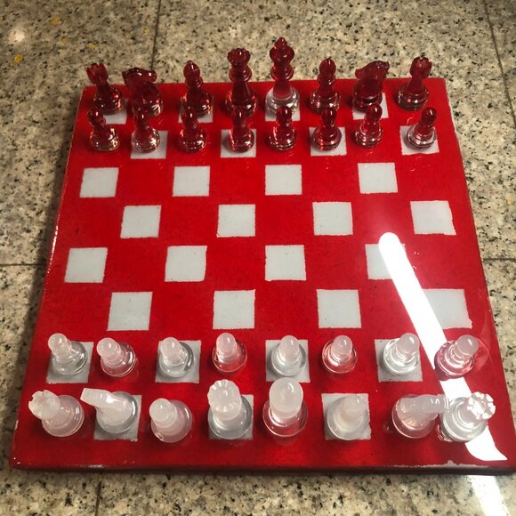 Resin Chess Set - Red and White Cherry