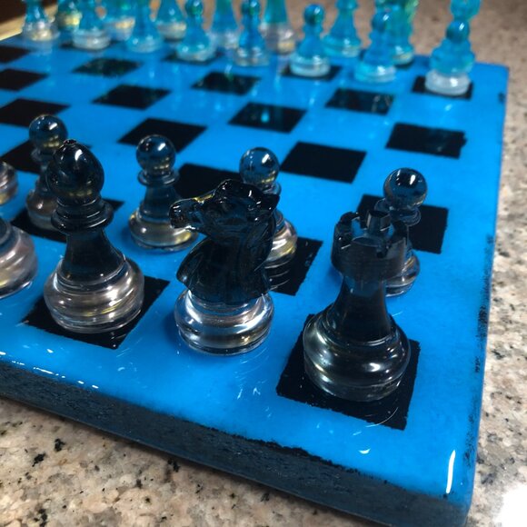 Resin Chess Set - Blue and Black