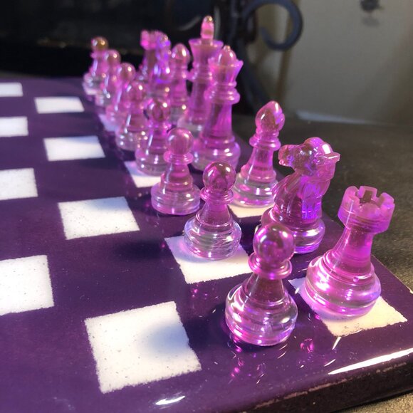 Resin Chess Set - Purple and White