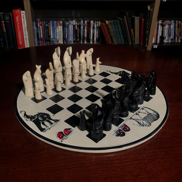 African Vintage Chess Set - Clean White Chess Board