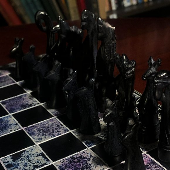 African Vintage Chess Set - Marble Styled Chess Board