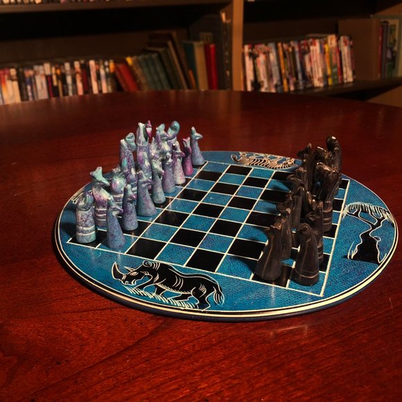 African Vintage Chess Set - Blue Rhino Chess Board