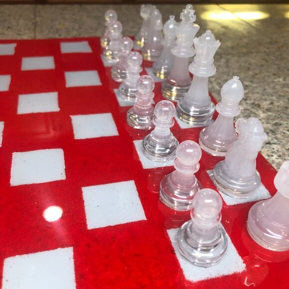 Resin Chess Set - Red and White Cherry