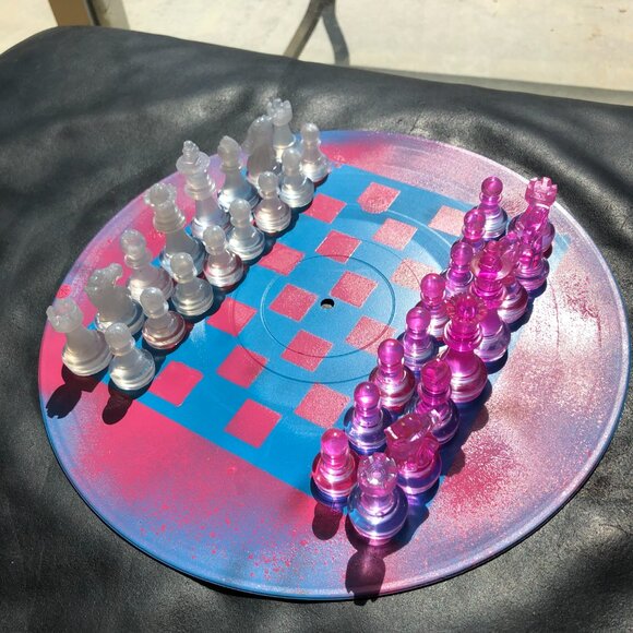 Vinyl Chess Set - Pink and Blue