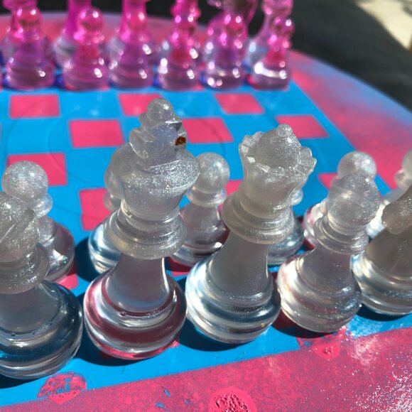 Vinyl Chess Set - Pink and Blue