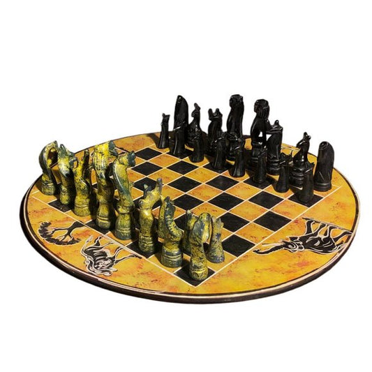 African Vintage Chess Set - Yellow Chess Board