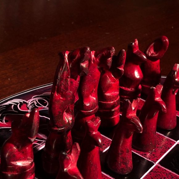 African Vintage Chess Set - Royal Red Chess Board