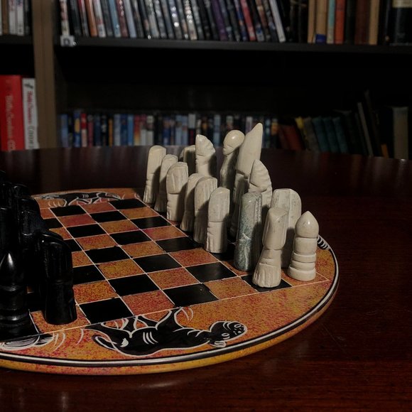 African Vintage Chess Set - Orange Chess Board