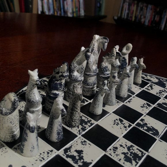 African Vintage Chess Set - White/Black Chess Board