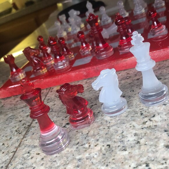 Resin Chess Set - Red and White Cherry