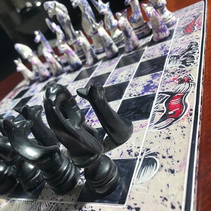 African Vintage Chess Set - Marble Styled Chess Board