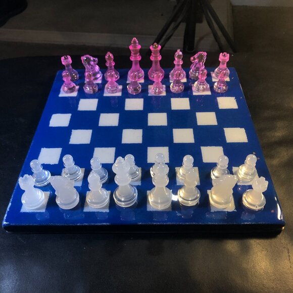 Resin Chess Set - Blue and Pink