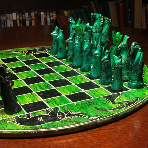 African Vintage Chess Set - Wild Green Chess Board