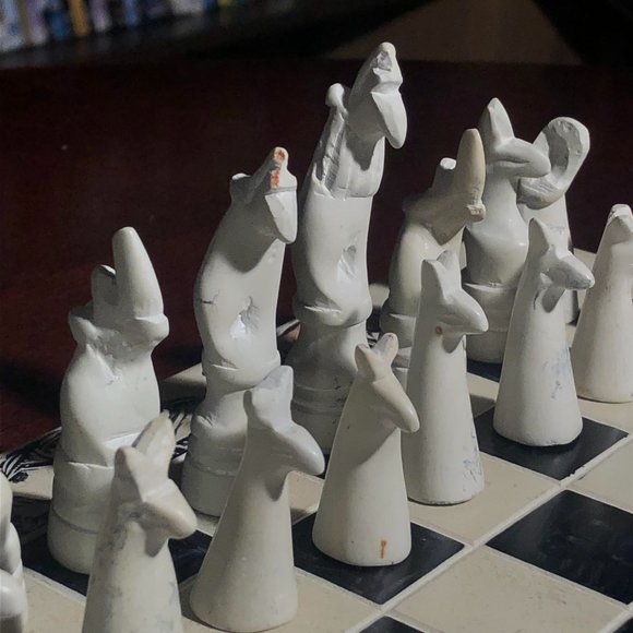 African Vintage Chess Set - White/Black Chess Board