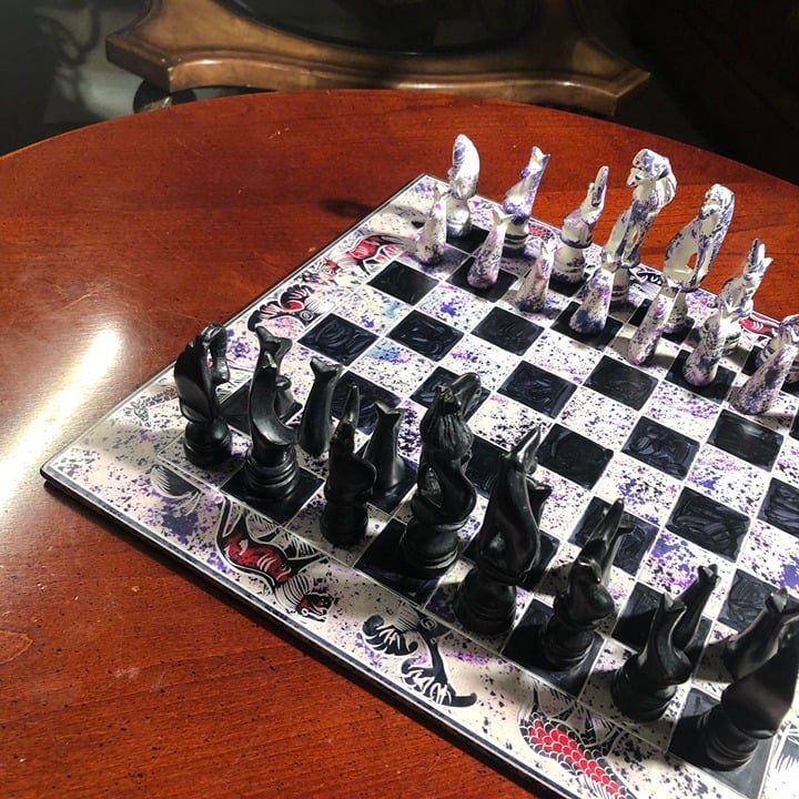 African Vintage Chess Set - Marble Styled Chess Board