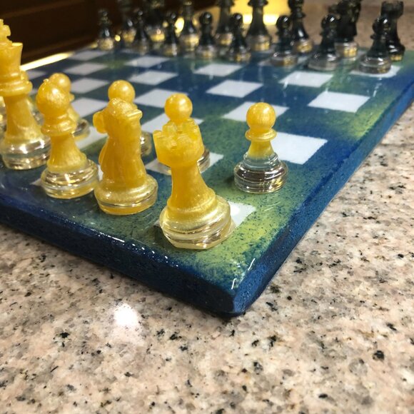 Resin Chess Set - Blue and Yellow