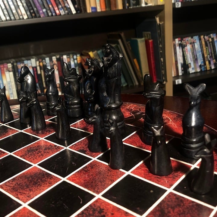 African Vintage Chess Set - Large Burgundy Royal Chess Board