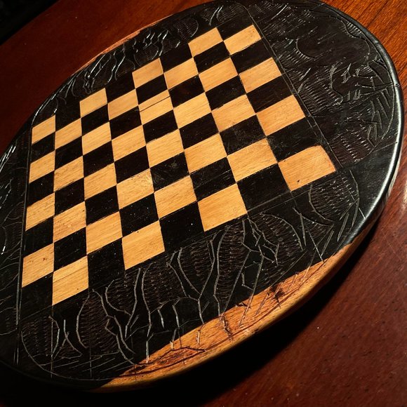 African Wood Carved Chess Board. Ebony Wood