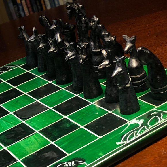 African Vintage Chess Set - Green Chess Board