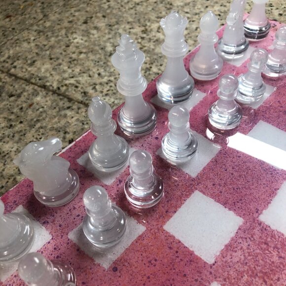 Resin Chess Set - Spotted Pink