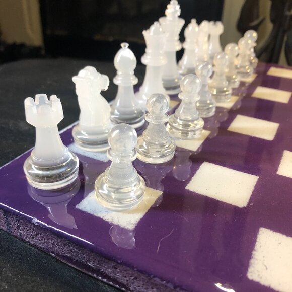 Resin Chess Set - Purple and White