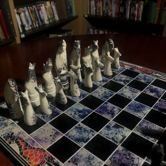 African Vintage Chess Set - Marble Styled Chess Board