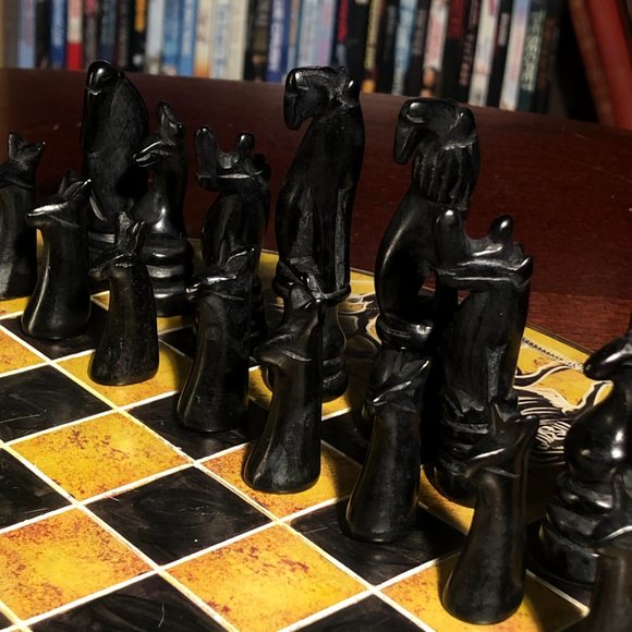 African Vintage Chess Set - Yellow Chess Board