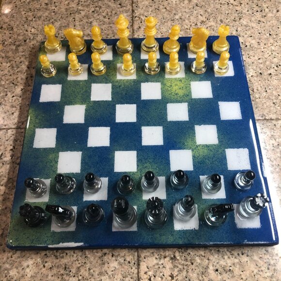 Resin Chess Set - Blue and Yellow