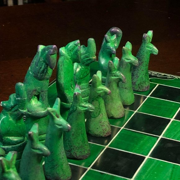 African Vintage Chess Set - Green Chess Board