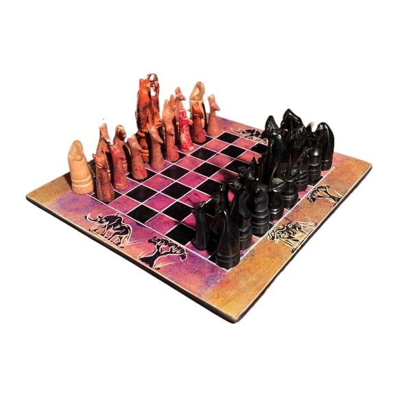 African Vintage Chess Set - Kenyan Chess Board