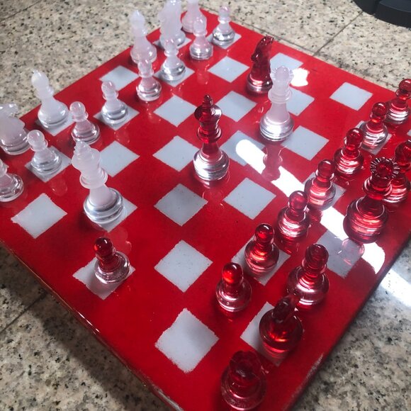 Resin Chess Set - Red and White Cherry