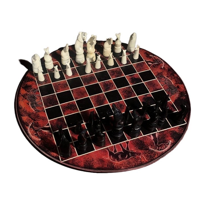 African Vintage Chess Set - Large Burgundy Royal Chess Board