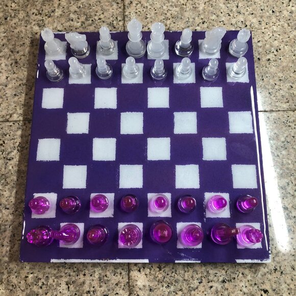 Resin Chess Set - Purple and White