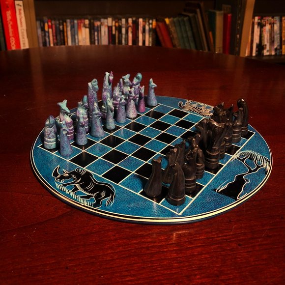 African Vintage Chess Set - Blue Rhino Chess Board