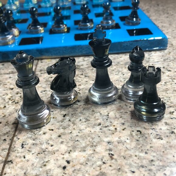 Resin Chess Set - Blue and Black