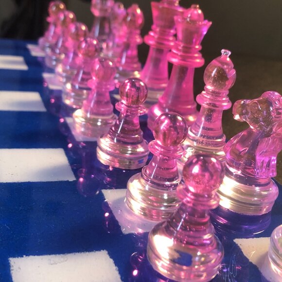 Resin Chess Set - Blue and Pink