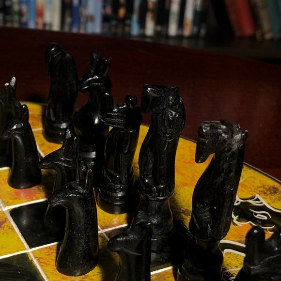 African Vintage Chess Set - Yellow Chess Board